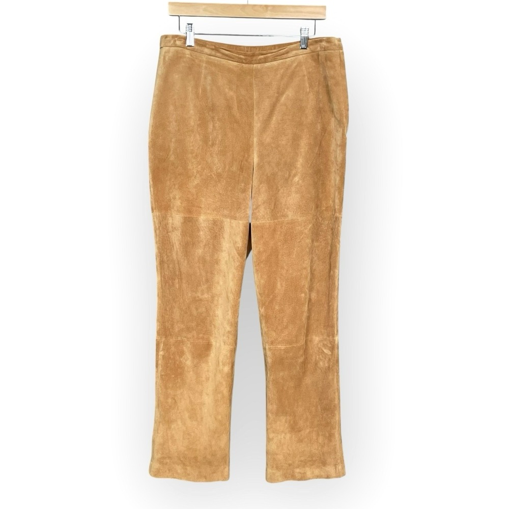 Vintage Womens Minimalist Suede Leather Pants Size 14P‎ Tan Old Money Equestrian